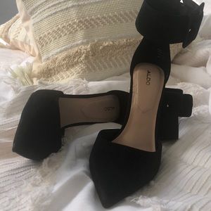 Black suede heels